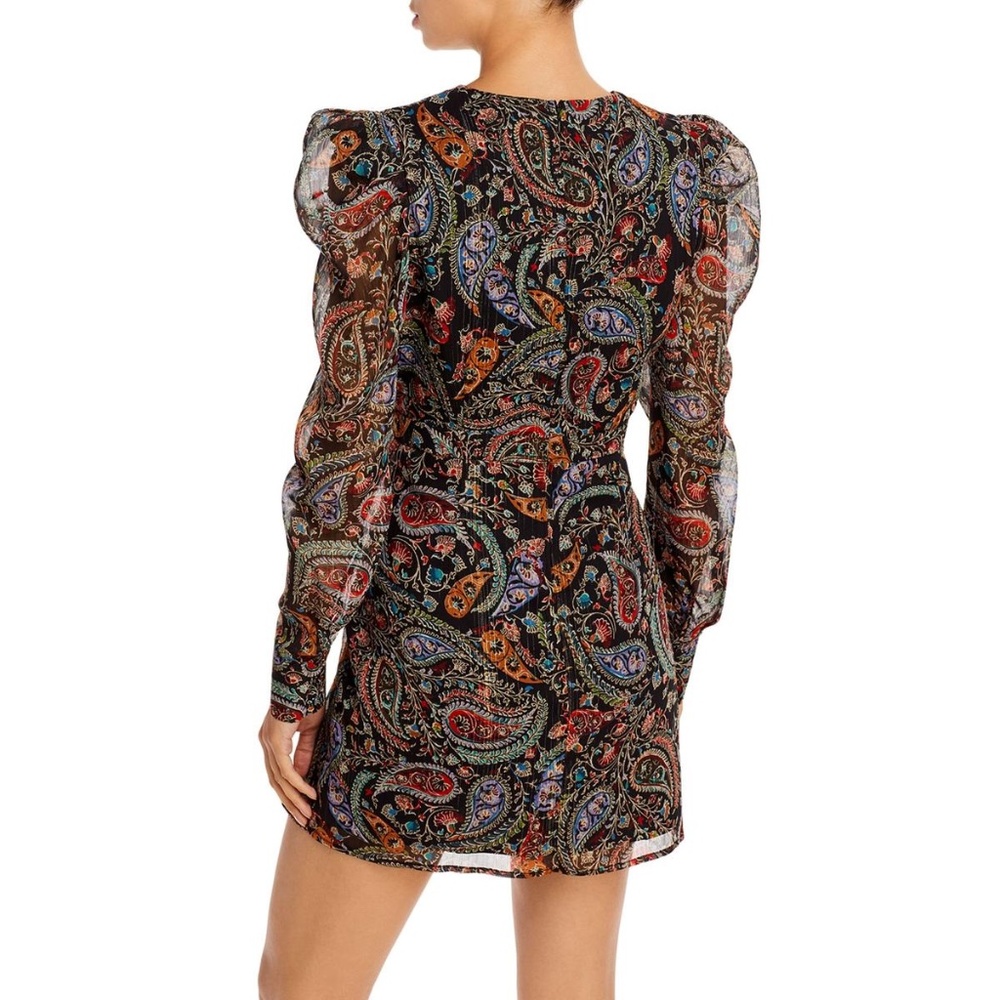 Gorgeous Modern Cute Trendy Paisley Puff Shoulder Structured Mini Dress Sz Small - Picture 2 of 2